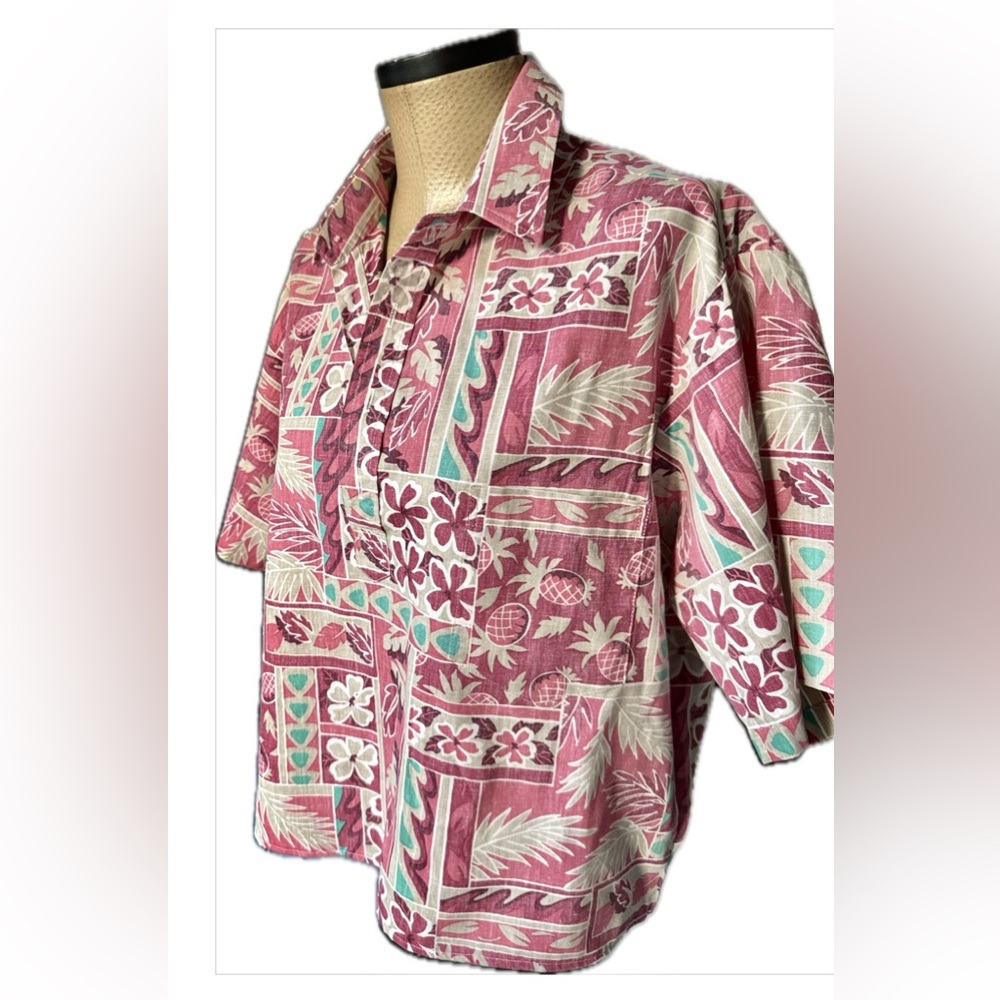 Cotton Tropical Boho Hawaiian Print Button Down Shirt | Floral Palm Island Style - Picture 10 of 10